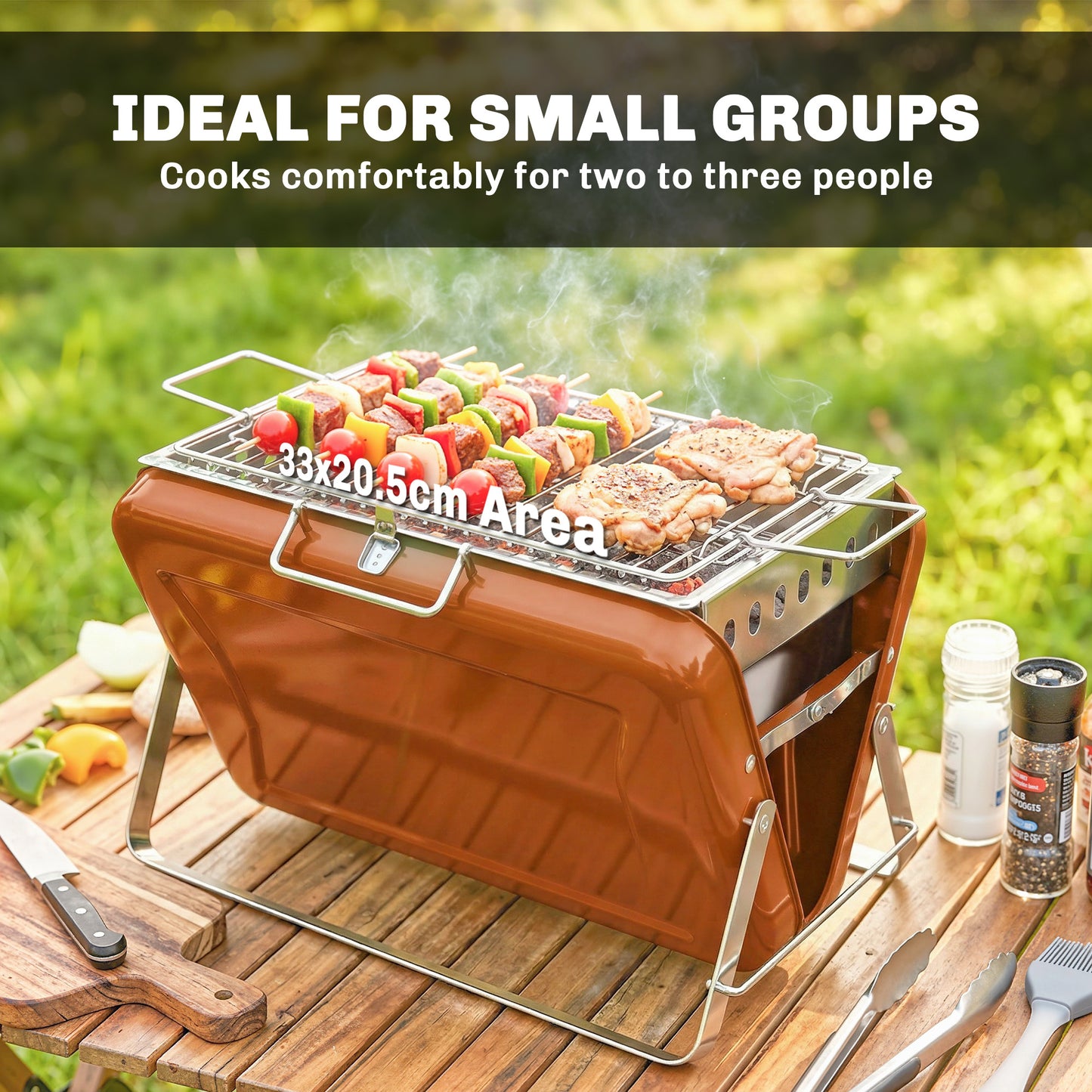 Charcoal BBQ Grill Portable with Tilting Grate Orange