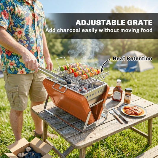 Charcoal BBQ Grill Portable with Tilting Grate Orange