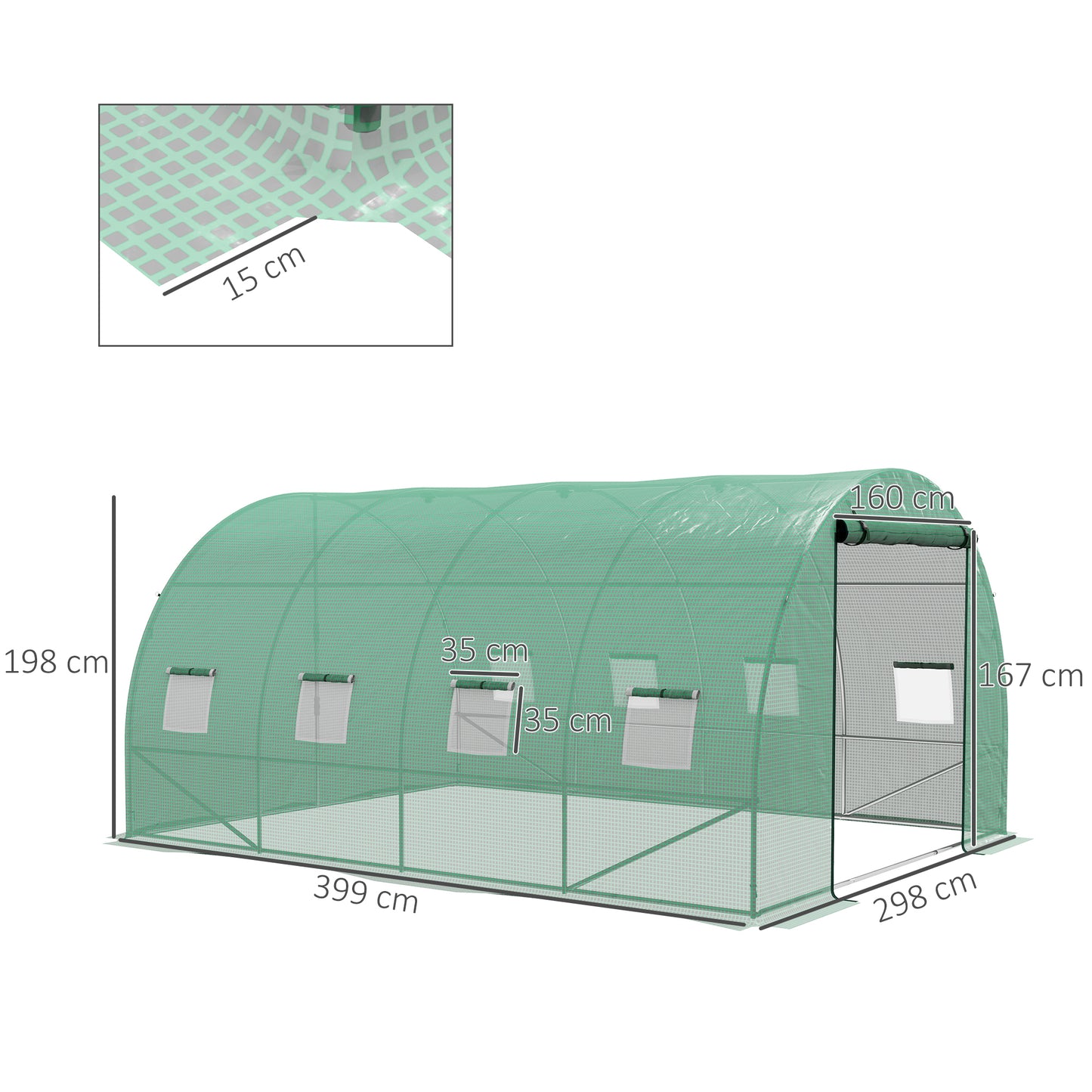 Sprinkler System Polytunnel Greenhouse, 4 x 3(m), Green