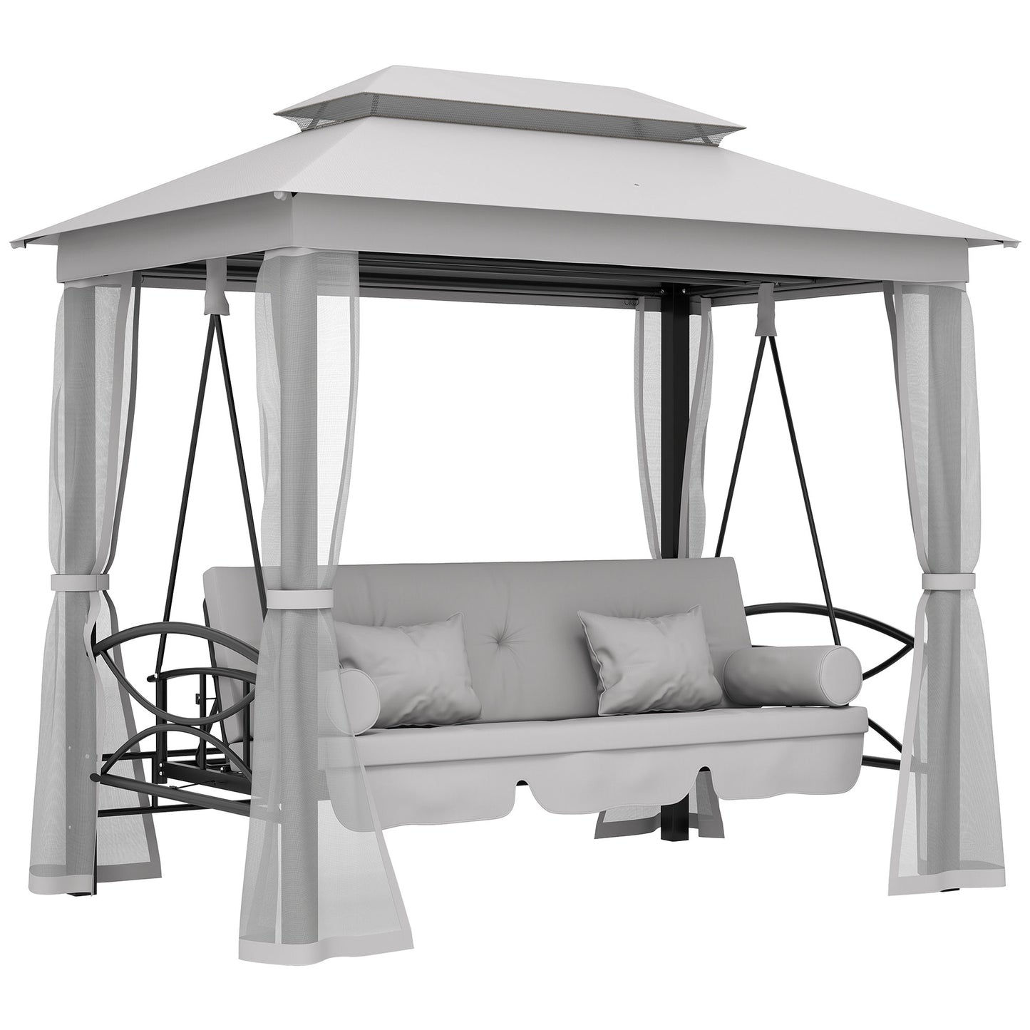 3 Seater Swing Chair Hammock Gazebo Patio Bench Outdoor Light Grey