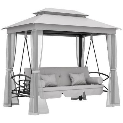 3 Seater Swing Chair Hammock Gazebo Patio Bench Outdoor Light Grey