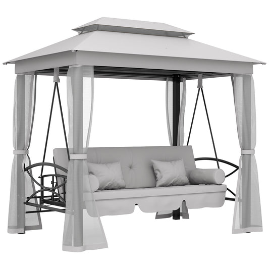 3 Seater Swing Chair Hammock Gazebo Patio Bench Outdoor Light Grey