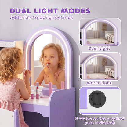 Kids Vanity Set, Dressing Table with Stool, Purple