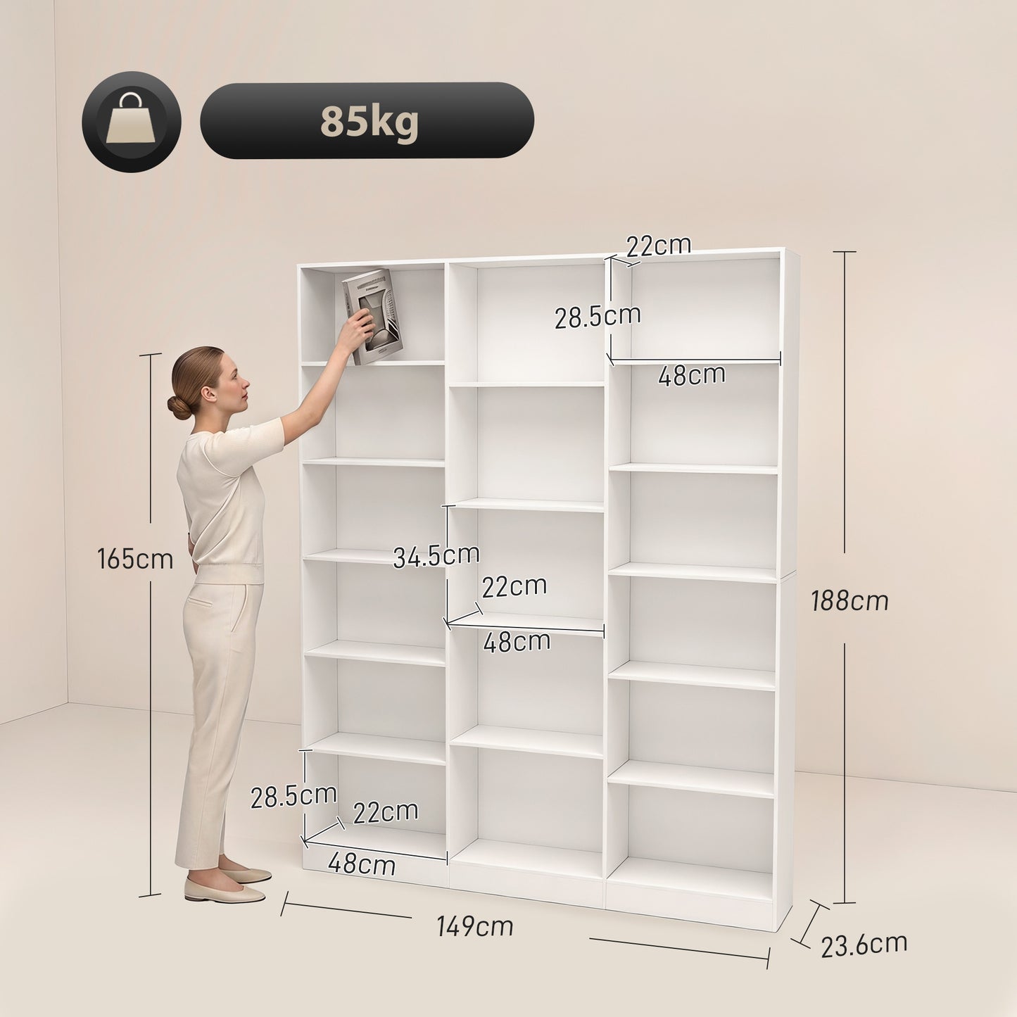 Bookcase Freestanding Open Storage Shelf with 17 Compartments