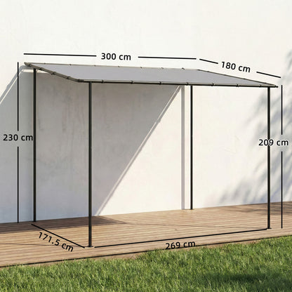 3 x 2 m Lean to Garden Pergola, Metal Frame Gazebo Pergola, Grey