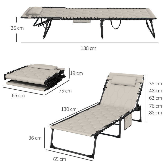 Foldable Sun Lounger Set with 5-level Reclining Back, Outdoor Tanning Chairs with Build-in Padded Seat, Sun Loungers w/ Side Pocket