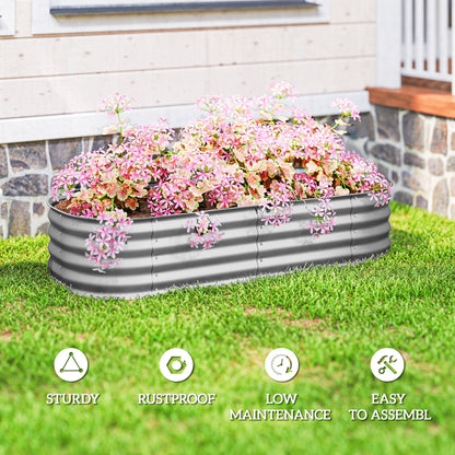 Galvanised Raised Garden Bed Planter Box with Safety Edging Silver
