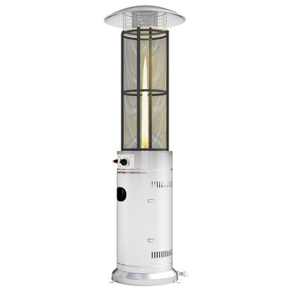 11 KW Freestanding Gas Patio Heater, Adjustable Outdoor Garden Propane Heater with Tip-Over Switch, Wheels, Pulse Ignition, Tank Room with Openable Door, Silver Tone