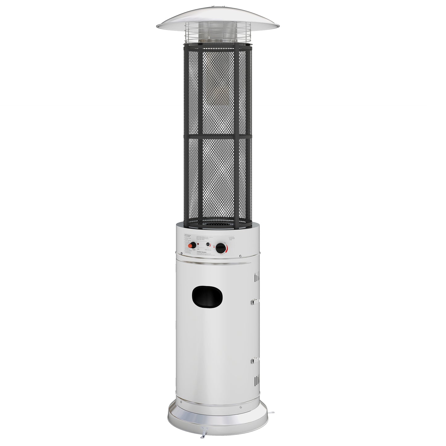 11 KW Freestanding Gas Patio Heater, Adjustable Outdoor Garden Propane Heater with Tip-Over Switch, Wheels, Pulse Ignition, Tank Room with Openable Door, Silver Tone