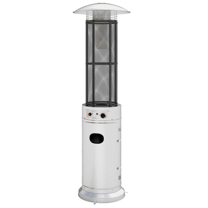 11 KW Freestanding Gas Patio Heater, Adjustable Outdoor Garden Propane Heater with Tip-Over Switch, Wheels, Pulse Ignition, Tank Room with Openable Door, Silver Tone