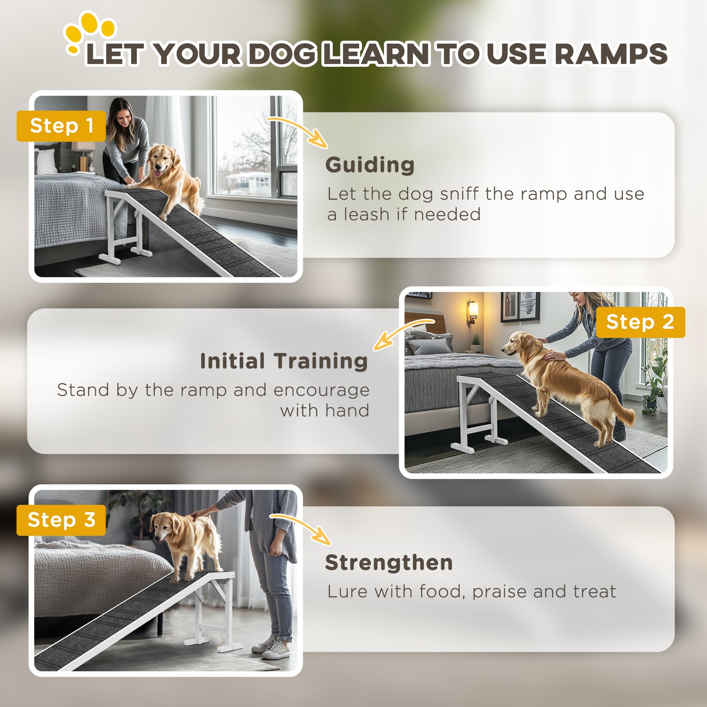 Pet Ramp for Dogs Cats with Non-Slip Carpet for Bed Sofa, White