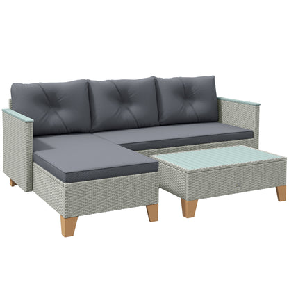 L Shaped Garden Conversation Chaise Lounge Furniture, Charcoal Grey