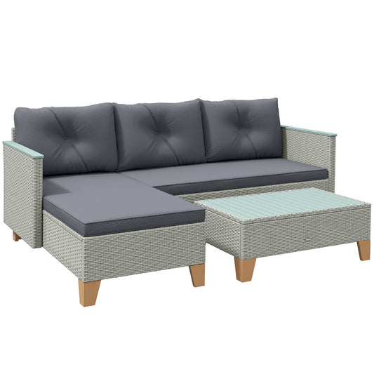 L Shaped Garden Conversation Chaise Lounge Furniture, Charcoal Grey