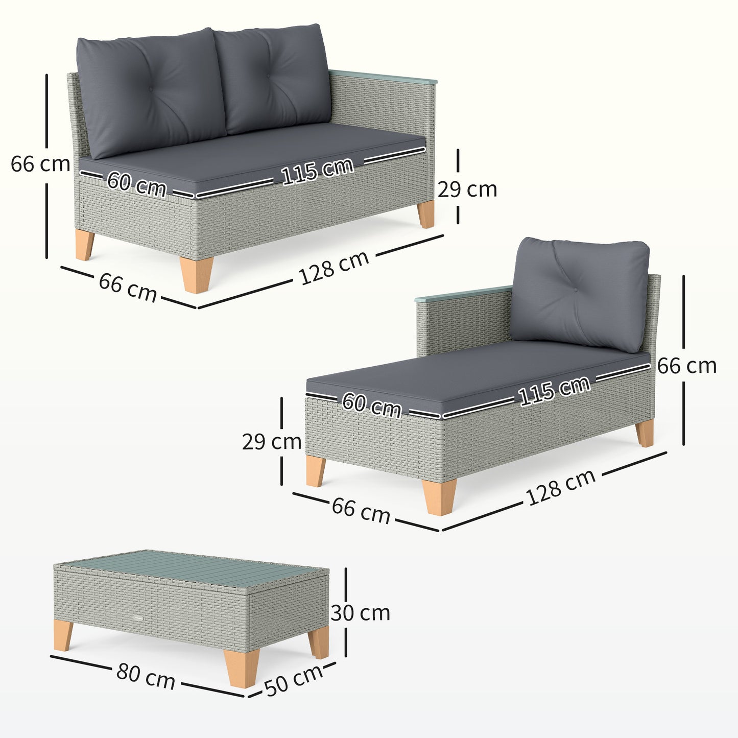 L Shaped Garden Conversation Chaise Lounge Furniture, Charcoal Grey