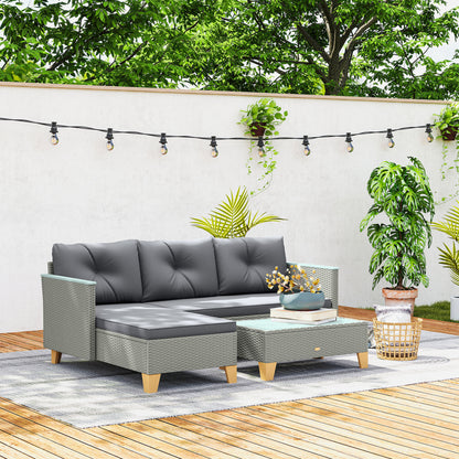 L Shaped Garden Conversation Chaise Lounge Furniture, Charcoal Grey