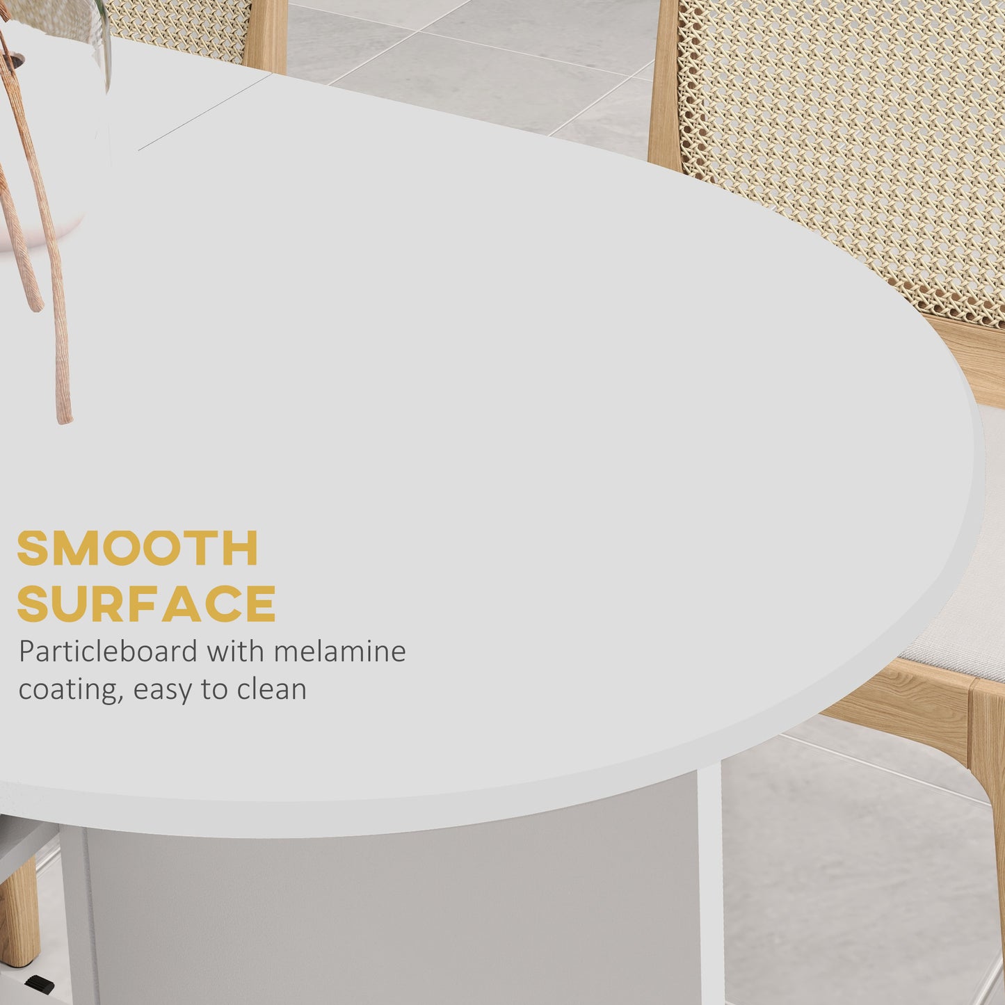 Folding Dining Table for Small Spaces with 2-tier Shelves White