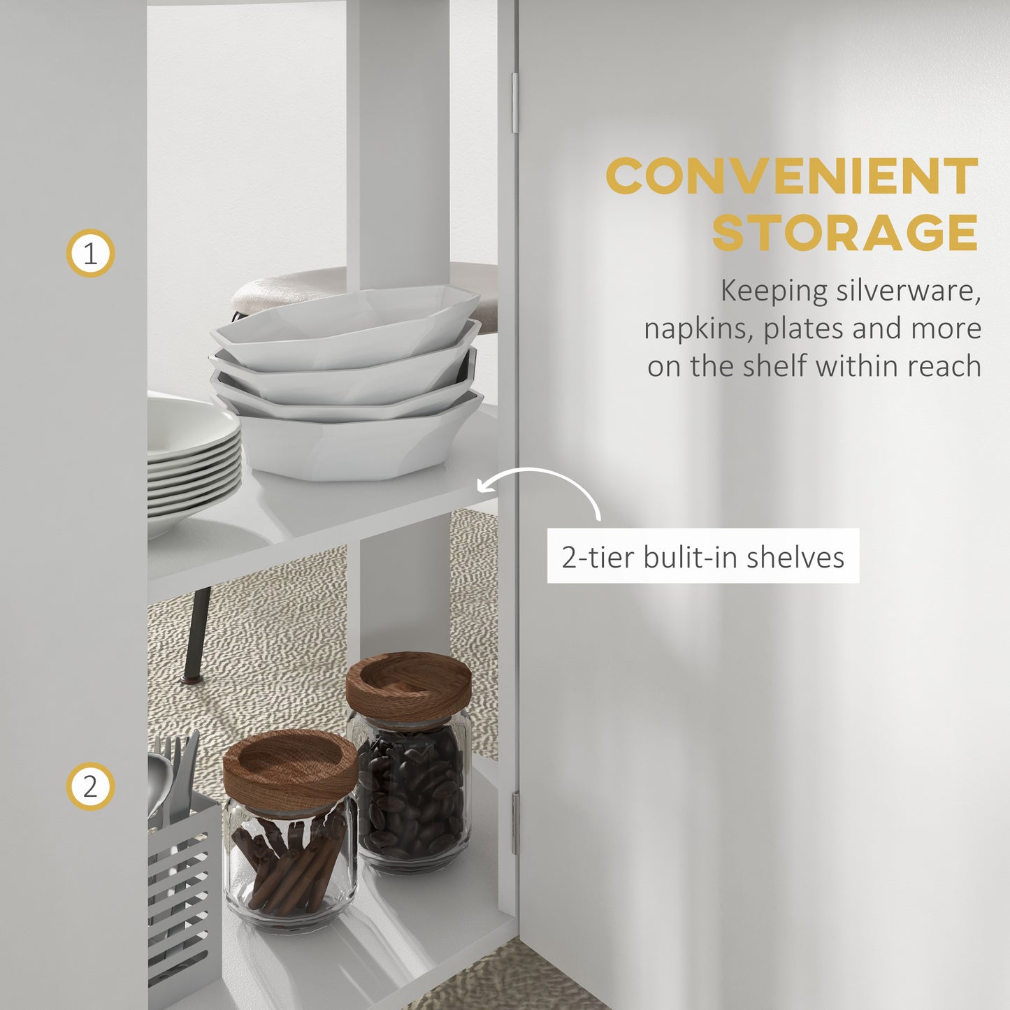 Folding Dining Table for Small Spaces with 2-tier Shelves White