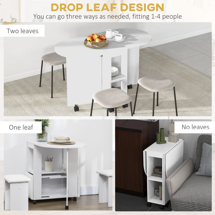 Folding Dining Table for Small Spaces with 2-tier Shelves White