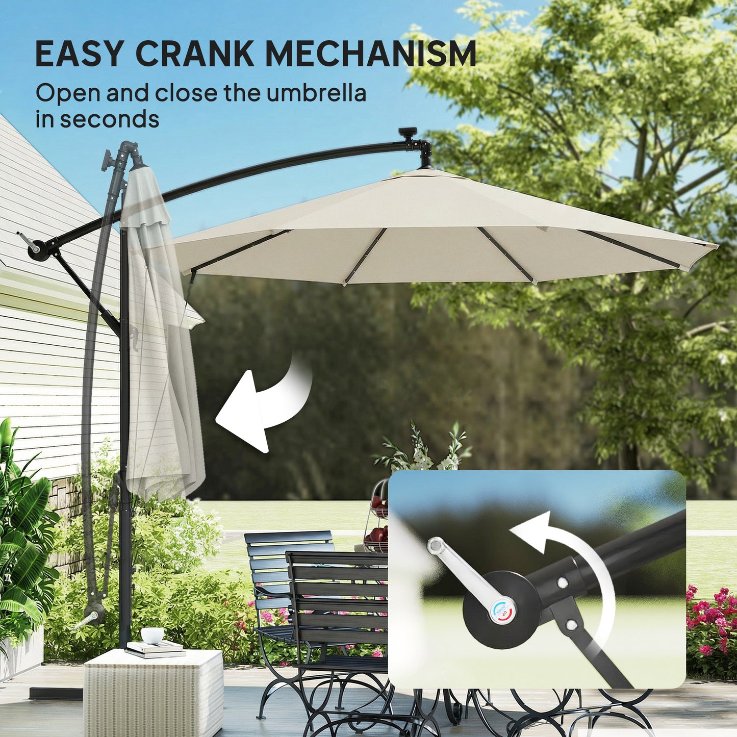 3 m Cantilever Parasol Solar LED Lights, Cream White