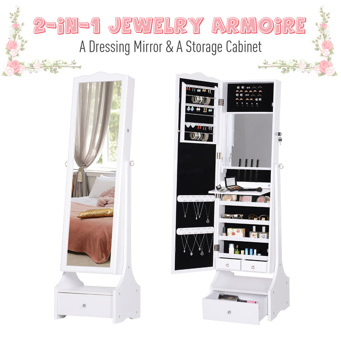 Jewellery Cabinet with led, mirroir Cabinet Armoire Floor Standing Flip-over Makeup Shelf Organizer with lock white