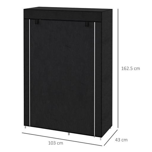 Fabric Wardrobe w/ Shelves Hanging Rail Foldable Closets Black