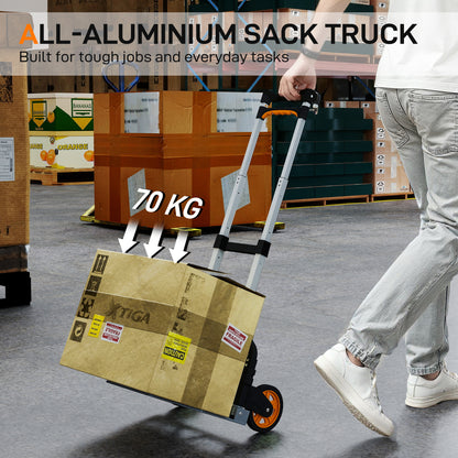 Lightweight Sack Truck with 70kg Capacity, Folding Trolley, Silver
