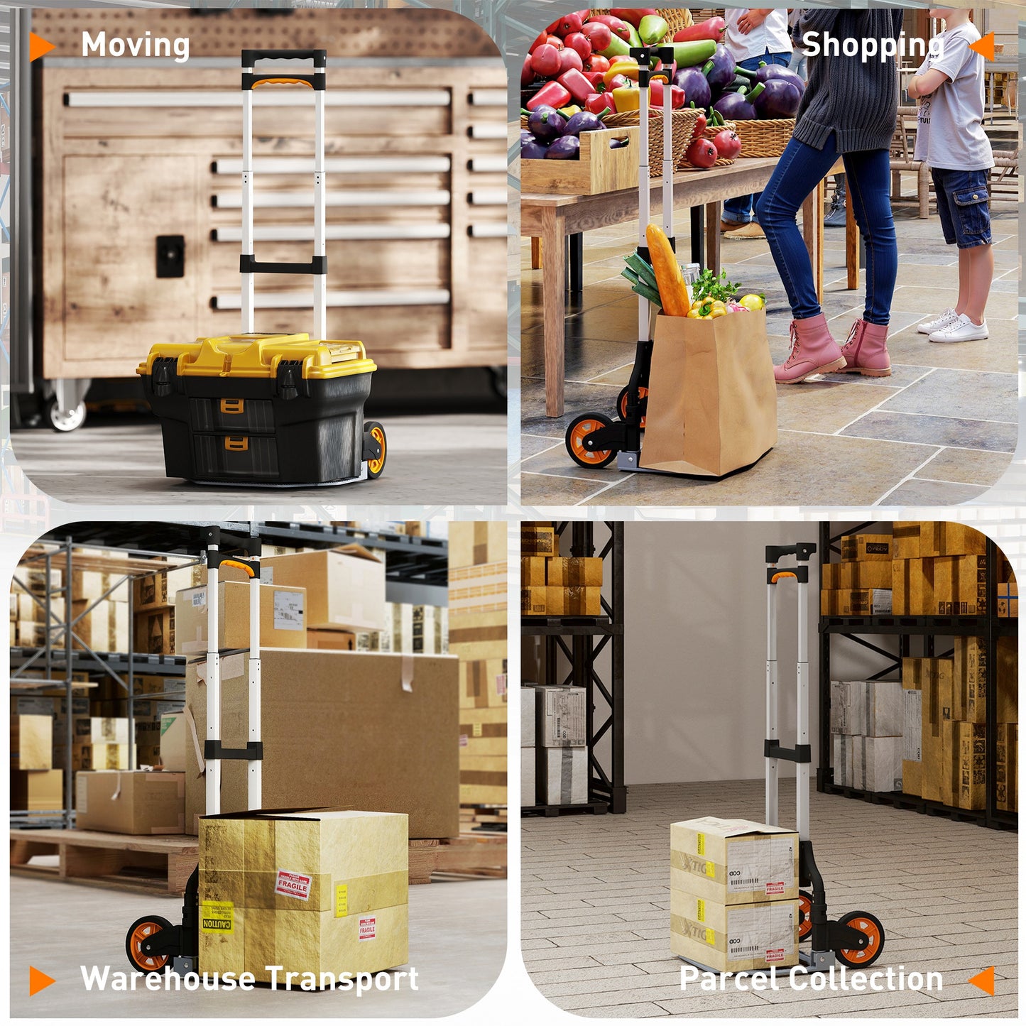 Lightweight Sack Truck with 70kg Capacity, Folding Trolley, Silver