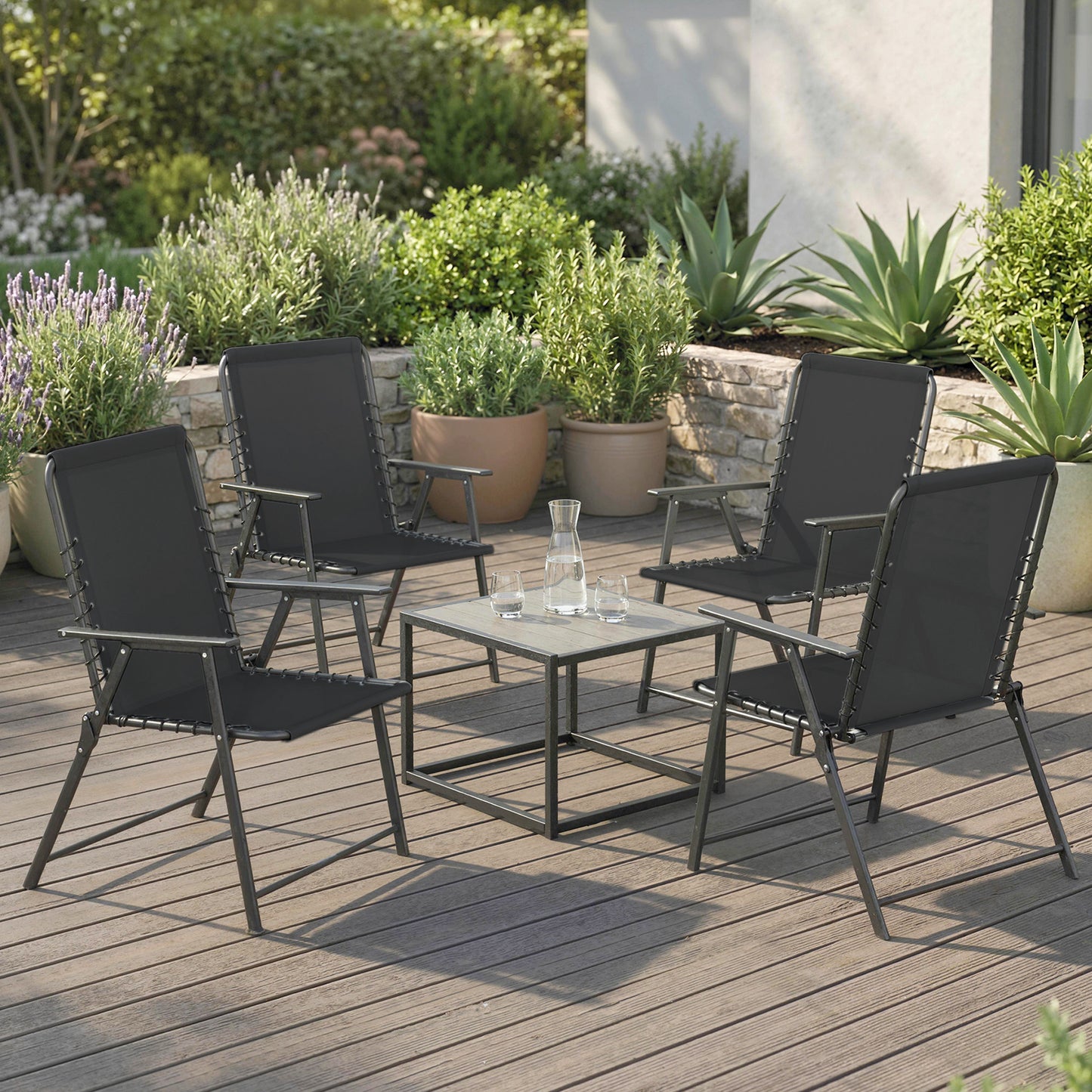 Folding Garden Chairs, Outdoor Chairs Set of 4, Black