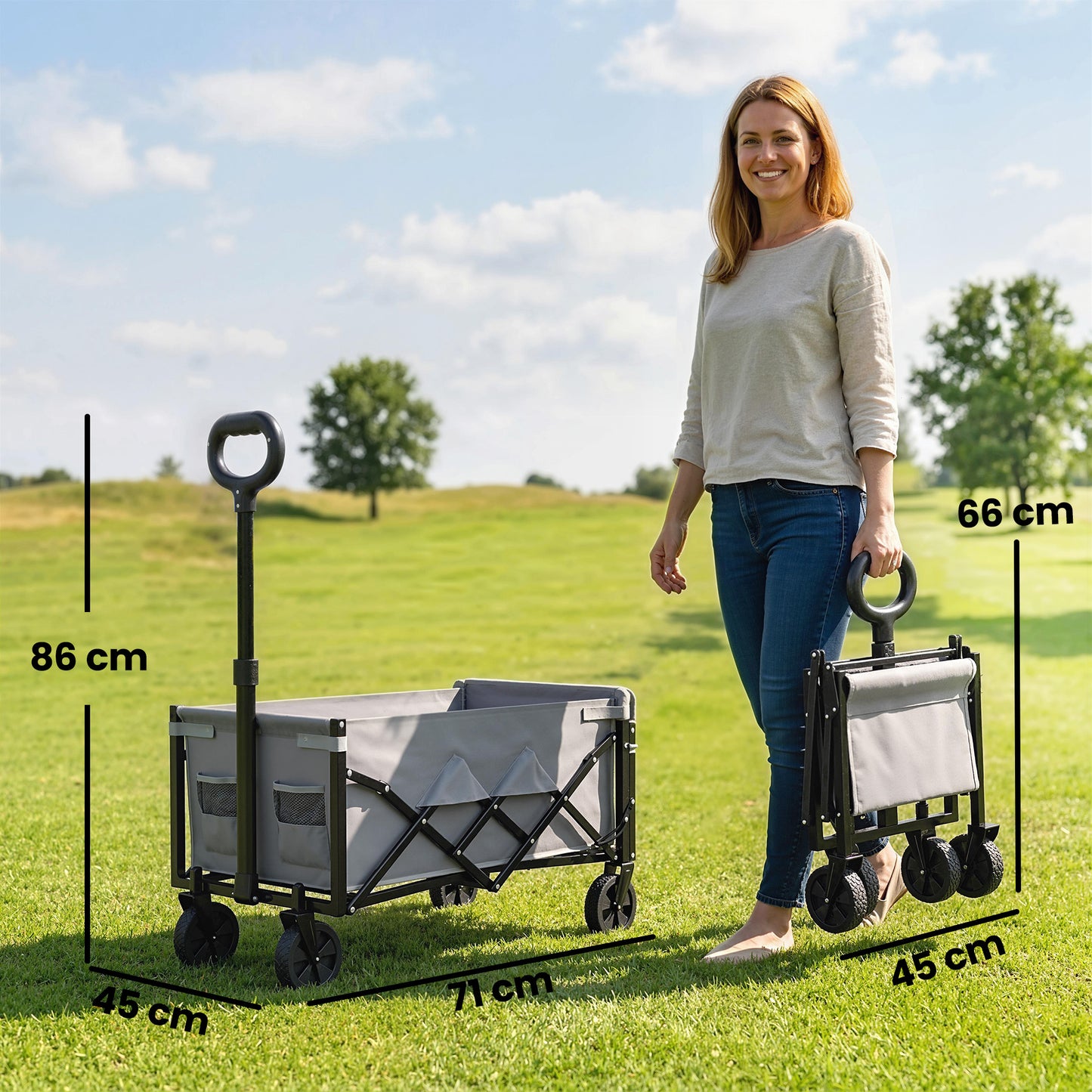 60L Festival Trolley on Wheels, Collapsible Wagon Cart, Grey
