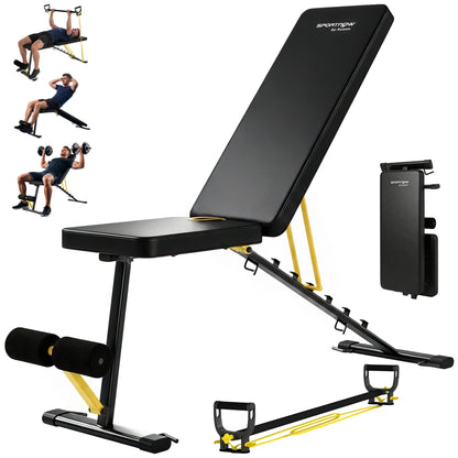 Adjustable Weight Bench for Home Gym, 300kg Incline Decline Flat Foldable Bench Press with 7 Backrest Positions and Resistance Bands, for Full Body Strength Training Weight Lifting, Yellow