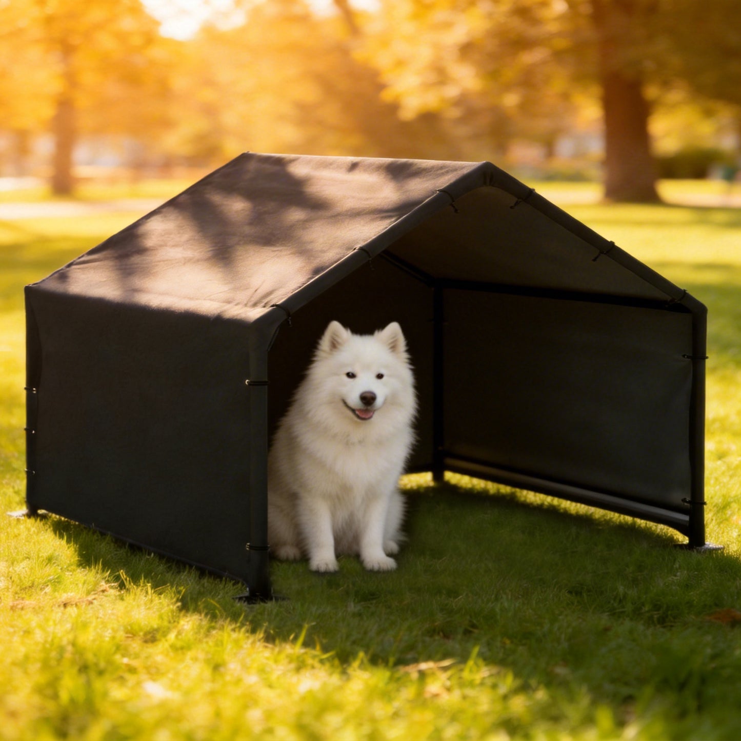 Dog Shade Shelter, Outdoor Dog House with Waterproof & UV-Resistant Canopy, Pet Tent for Small Medium Large Breeds, Pet House for Small Animals with Ground Nails, 125 x 110 x 93 cm