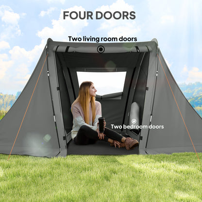 3 Man Camping Tent with 2 Bedrooms, 3000mm Waterproof, Grey