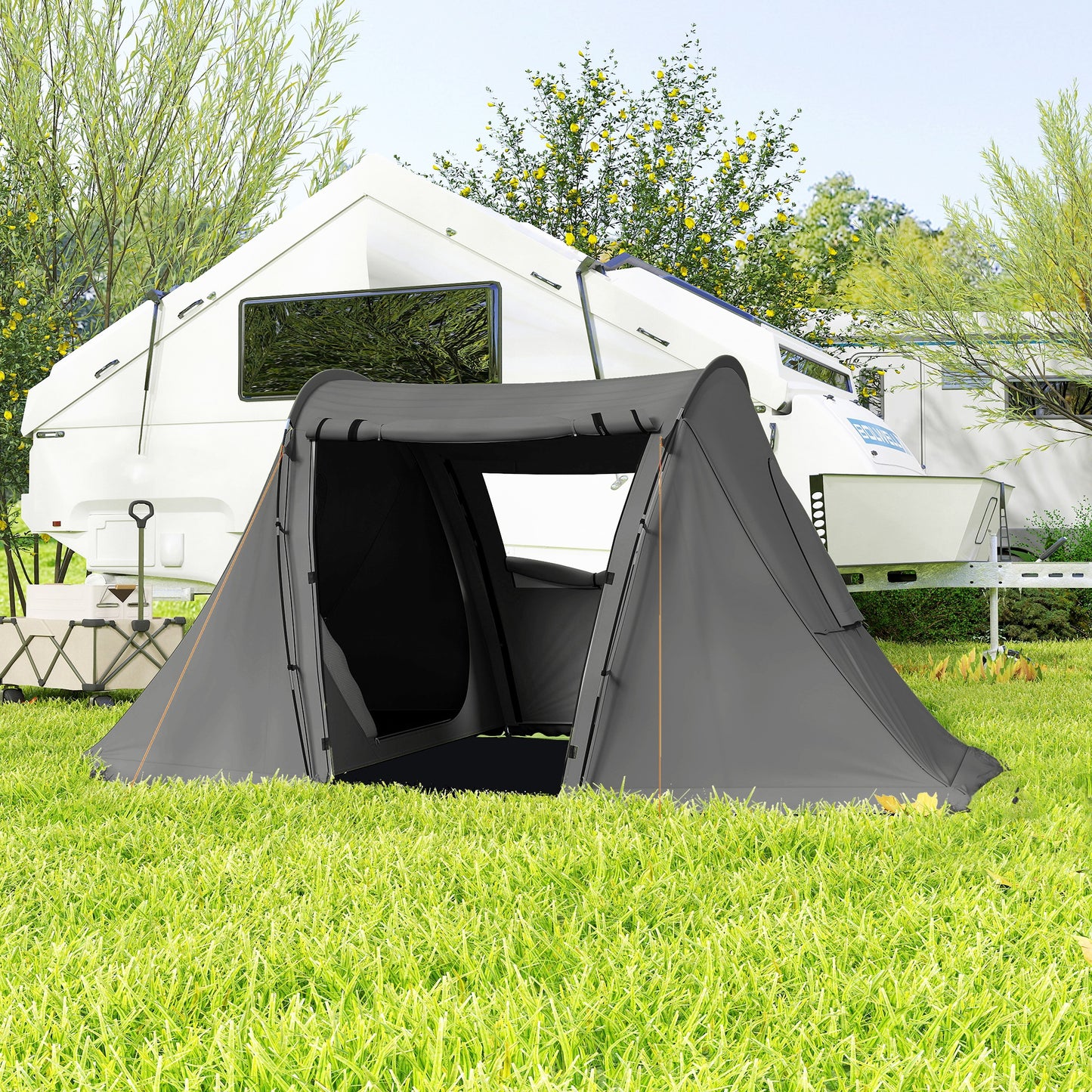 3 Man Camping Tent with 2 Bedrooms, 3000mm Waterproof, Grey