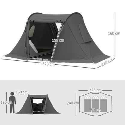 3 Man Camping Tent with 2 Bedrooms, 3000mm Waterproof, Grey
