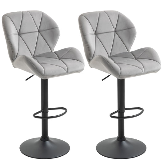 Bar Stool Set of 2 Fabric Adjustable Height Counter Chairs Light Grey