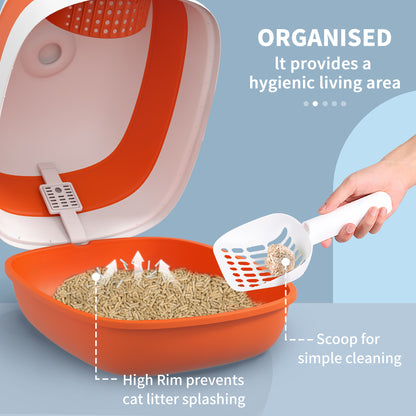 Foldable Cat Litter Tray Hooded Cat Litter Box w/ High Side, Orange