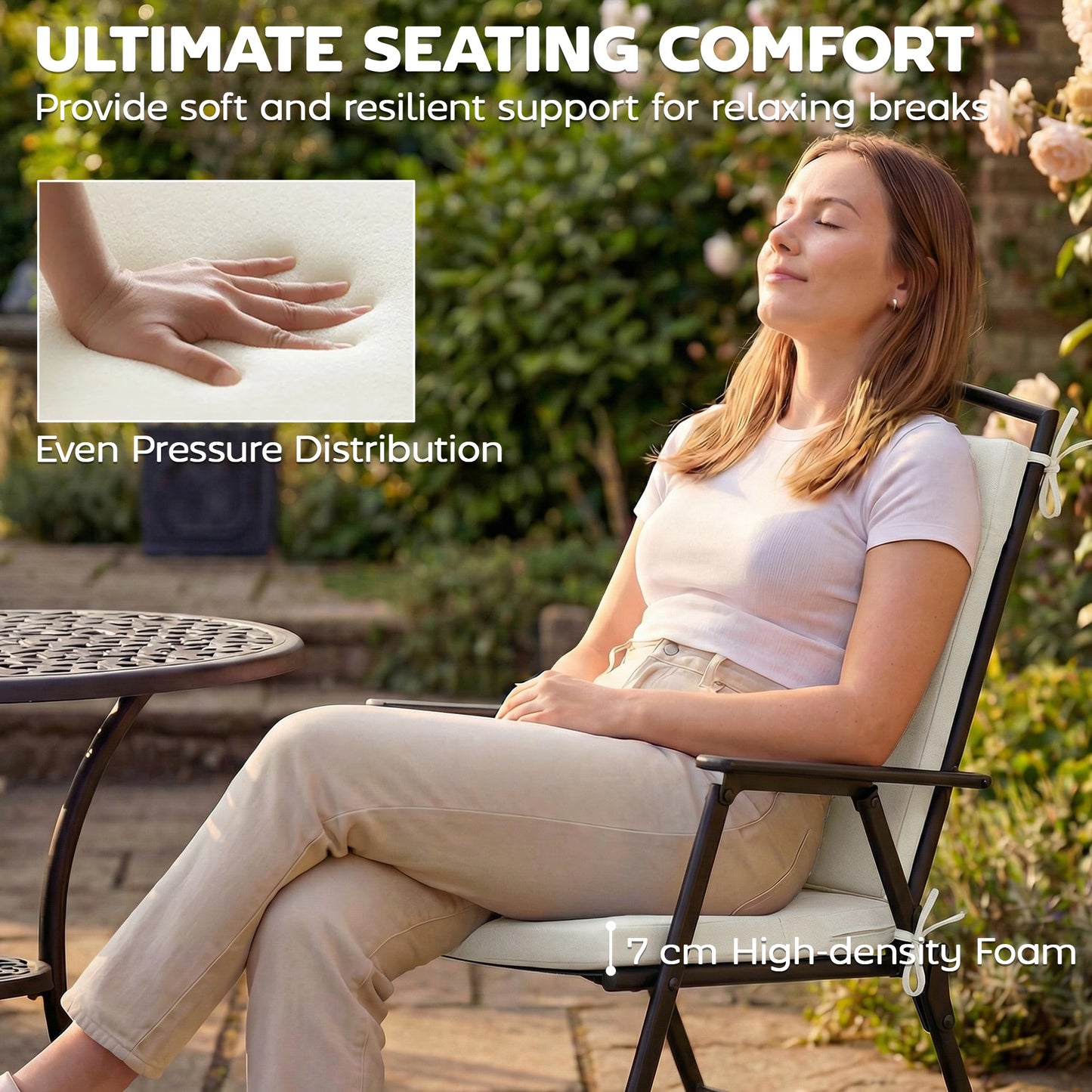 2Pcs Garden Chair Cushions, Waterproof Seat Pads, Cream White