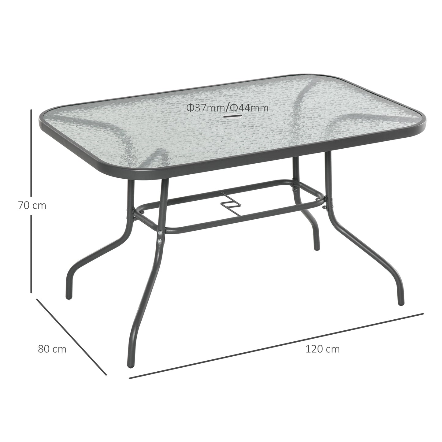 Metal Garden Dining Table Outdoor Patio w/ Glass, Umbrella Hole