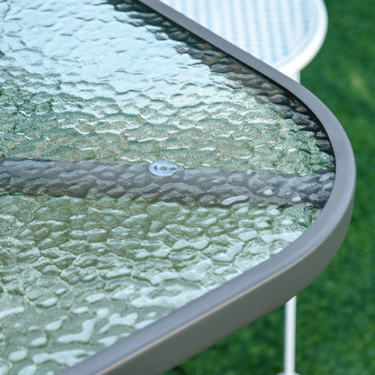 Metal Garden Dining Table Outdoor Patio w/ Glass, Umbrella Hole