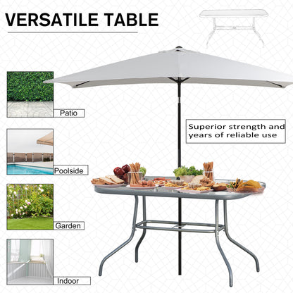 Metal Garden Dining Table Outdoor Patio w/ Glass, Umbrella Hole