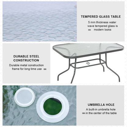 Metal Garden Dining Table Outdoor Patio w/ Glass, Umbrella Hole