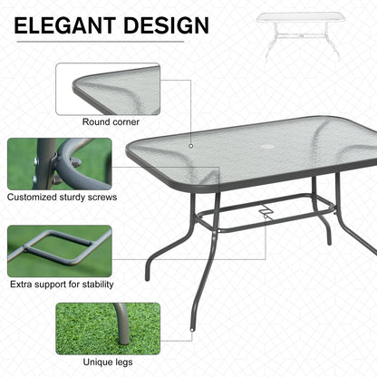 Metal Garden Dining Table Outdoor Patio w/ Glass, Umbrella Hole