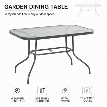 Metal Garden Dining Table Outdoor Patio w/ Glass, Umbrella Hole