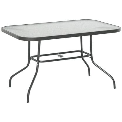 Metal Garden Dining Table Outdoor Patio w/ Glass, Umbrella Hole