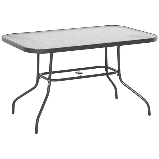 Metal Garden Dining Table Outdoor Patio w/ Glass, Umbrella Hole