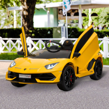 Compatible 12V Battery-powered Kids Electric Ride On Car Lamborghini Aventador Sports Racing Car Toy with Parental Remote Control Lights Yellow