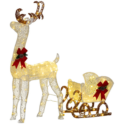 Light Up Reindeer & Sleigh Christmas Decoration w/ 170 LED Lights