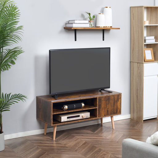 TV Unit Cabinet for TVs up to 55 Inches, TV Stand with Cupboard and Storage Shelves, Cable Holes for Living Room, Brown