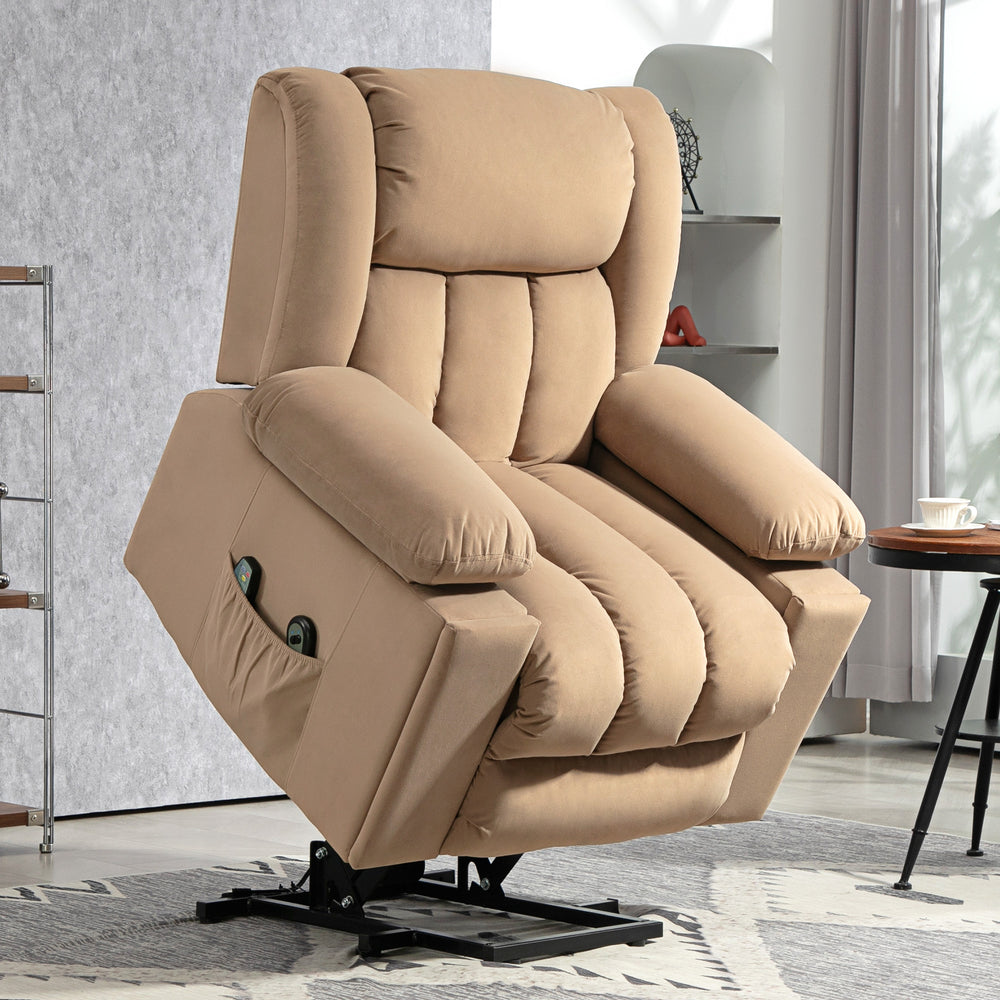 Power Lift Recliner Chair with Vibration Massage, USB, Light Brown