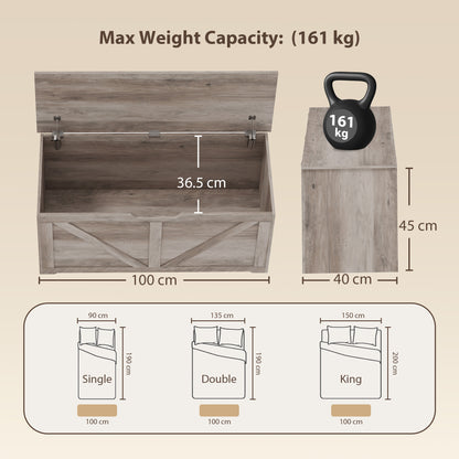 Storage Trunk for Living Room, with Safety Hinges, 100cm, Grey